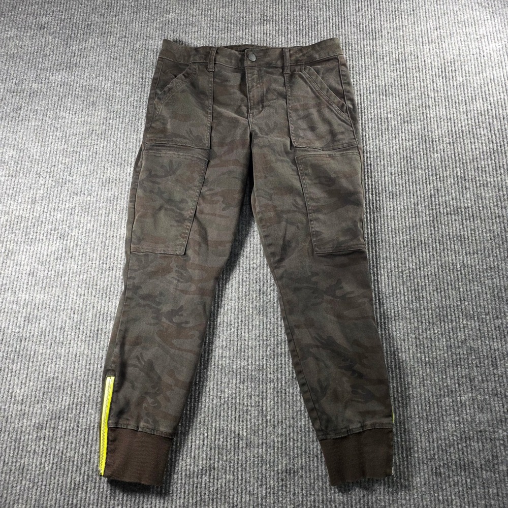 Level 99 Womens Camo Cargo Jogger Pants Green 31 Slim Fit Ankle Zip Utility